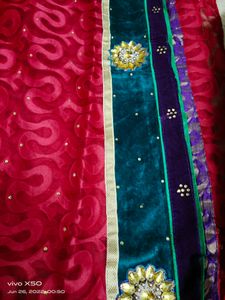 Partywear red cotton brasso saree