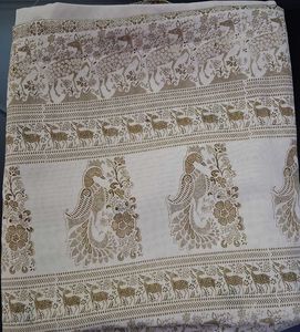 Elegant Nude Saree with Deer and Peacock Print