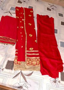 *Red Heavy Embroidered Bridal Suit with Inner-4 Pi