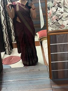 Elegant Maroon &amp; Gold Saree