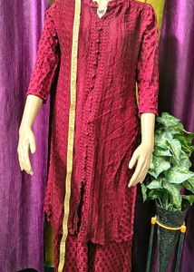 Maroon Chikankari Kurta &amp; Plazo Pant Set