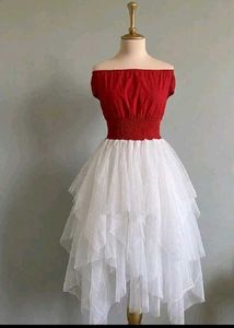 combo offer Off-Shoulder Red & White Layered Dress