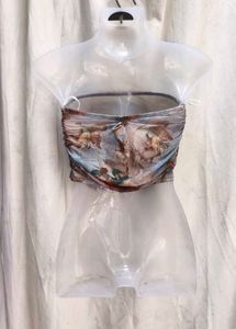 I. Sheer Ruched Tube Top with Cherub Print