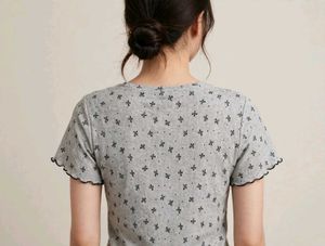 Cute Bow Print Grey Blouse