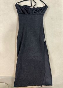 Black Textured Halter Neck Mini Dress