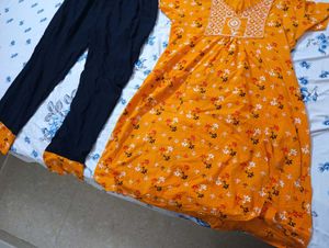 Orange Printed Kurta Set