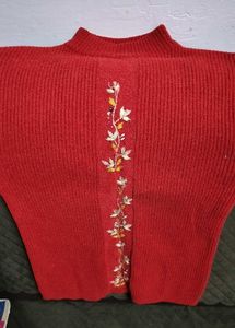 Red Embroidered Sweater