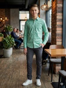 Men's Green Printed Button-Up Shirt