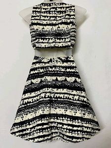 Monochrome Geometric Print Fit &amp; Flare Dress