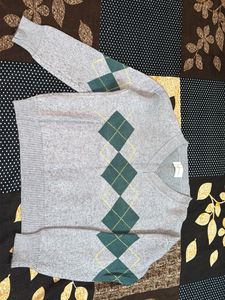 Grey Argyle V-Neck Sweater