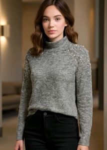 Gray Pearl Embellished Sweater🩶🩶