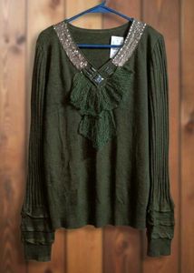 Embellished Olive Green Top free size upto 40 bust
