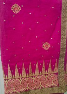 Vibrant Pink Embroidered Raw Silk Saree