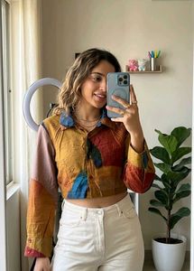 Colorful Patchwork Cropped Shirt