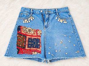 Boho Patchwork Denim Shorts
