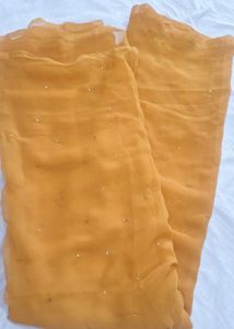 Beautiful Orange Saree with Embellishments