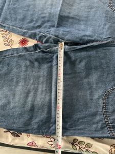 Denim Blue Capri Pants with Button Detail
