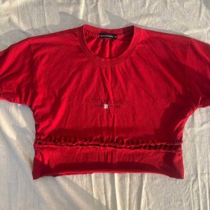 Red Cropped Cotton Candy Tee