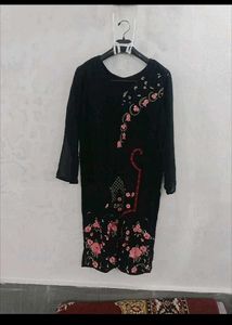 Embroidered Black Tunic &amp; Orange Pants
