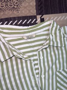 Green & White Striped Button-Up Shirt