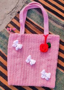 Handmade Crochet Pink Butterfly Tote