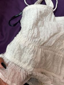 White Crinkle Tie-Front Crop Top