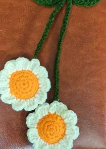 Crocheted Daisy Hair carms with bag charms, 2 in o
