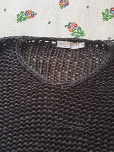 Black Crochet V-Neck Top