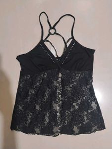 Middle Slit Elegant Black Lace Camisole