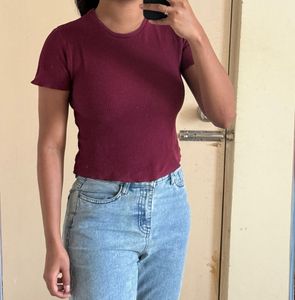 Ribbed Burgundy Cropped Top
