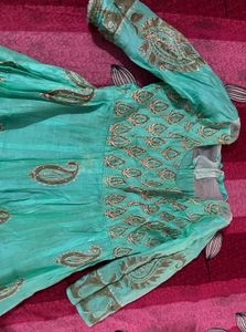 Beautiful Teal Ethnic Gown with Gold Print know an