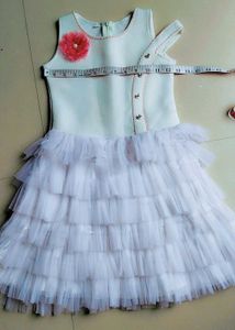 Girls White Net Frill Frock | Size as per Measurem