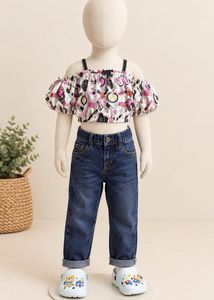 Cosmetic Print Crop Top + Jeans