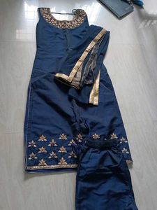Blue Embroidered Kurta Set with Dupatta