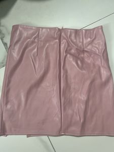 Pink Faux Leather Mini Skirt with Slit