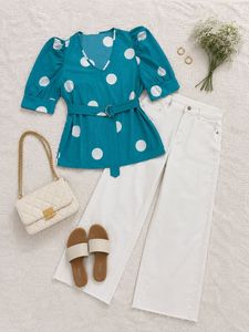 💙Teal Polka-Dot Puff Sleeve Top 💙