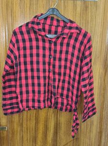 Red & Black Checkered Crop Shirt