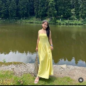 Light Yellow Draped A-Line Dress