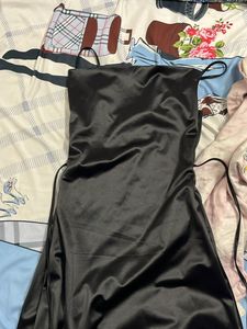 Sleek Black Satin Mini Dress
