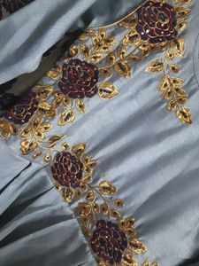 Elegant Light Blue Embroidered Maxi Dress