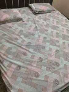Cotton Pink Double Bedsheet with pillow covers