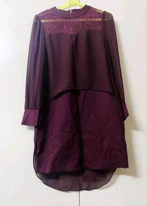 Chic Burgundy Mini Dress with Unique Neckline Deta