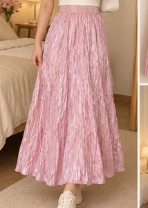Pink Crushed Effect Midi Skirt
