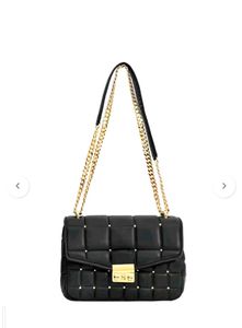 Chic Quilted Black Handbag with Gold Chain