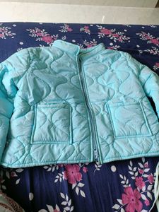 Baby Blue Quilted Bomber Jacket