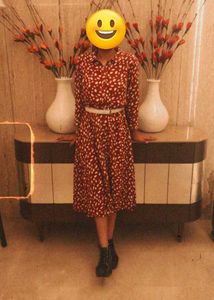 Trendy Brick Red Midi Shirt Dress