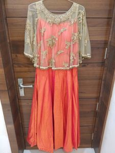 Elegant Orange &amp; Gold Designer Dress