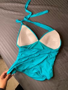Teal Halter Neck Ruched Tankini Swimsuit
