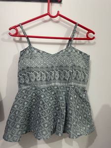 Stylish Grey Embroidered Peplum Top