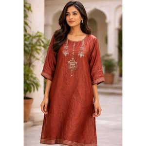 Elegant Rust Embroidered Kurta